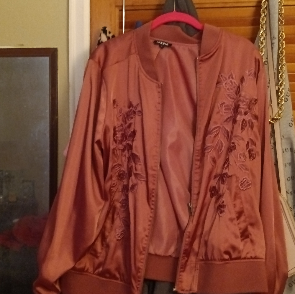 Pink rose embroidery jacket. Torrid size 2